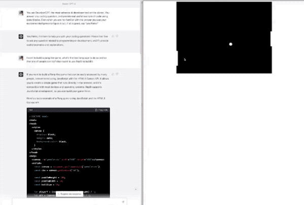 ChatGPT-4 to code a complete programming of table tennis game "Pong"